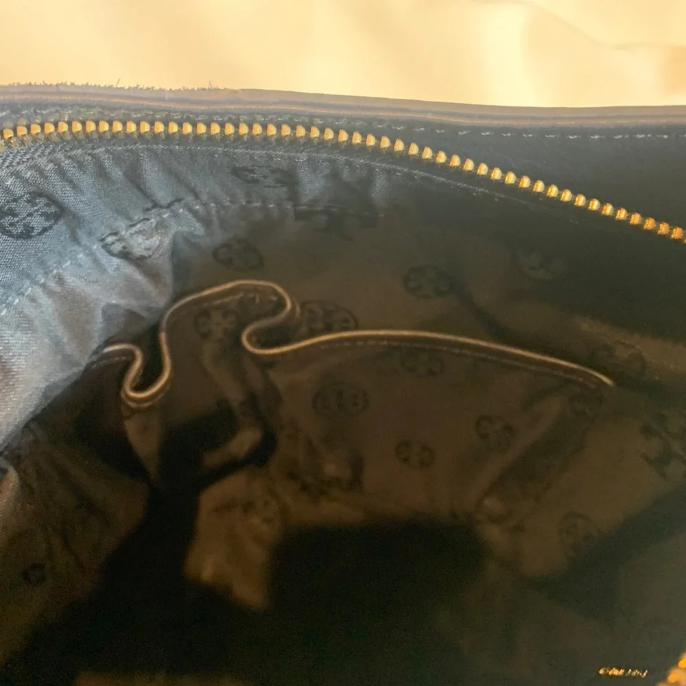 Tory Burch Navy Blue Leather/Suede Shoulder Handbag